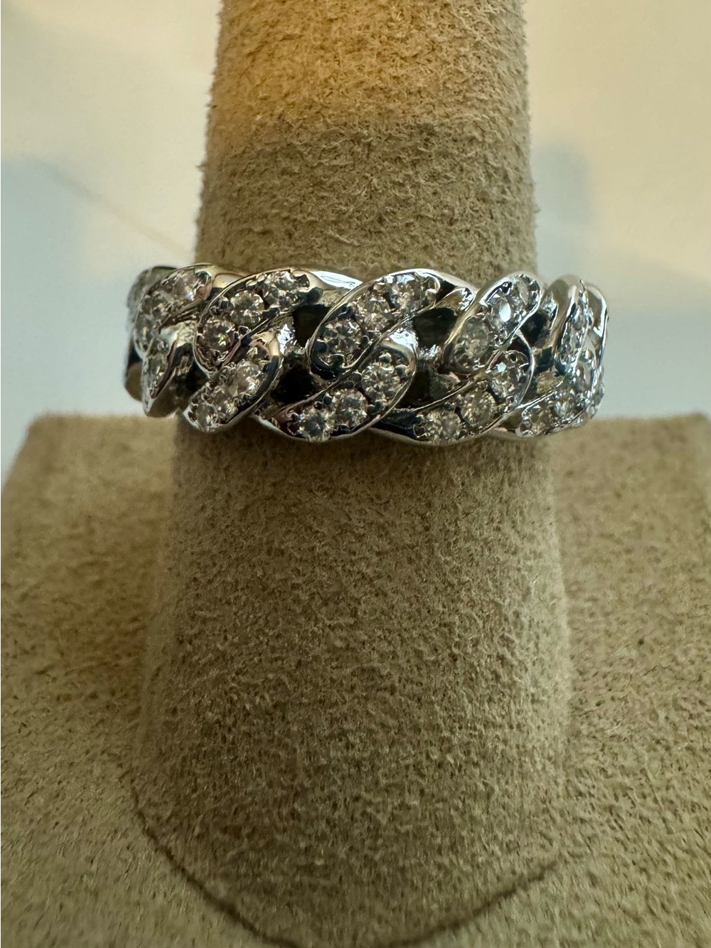 Pavé Crystal Cuban Link Ring in Silver